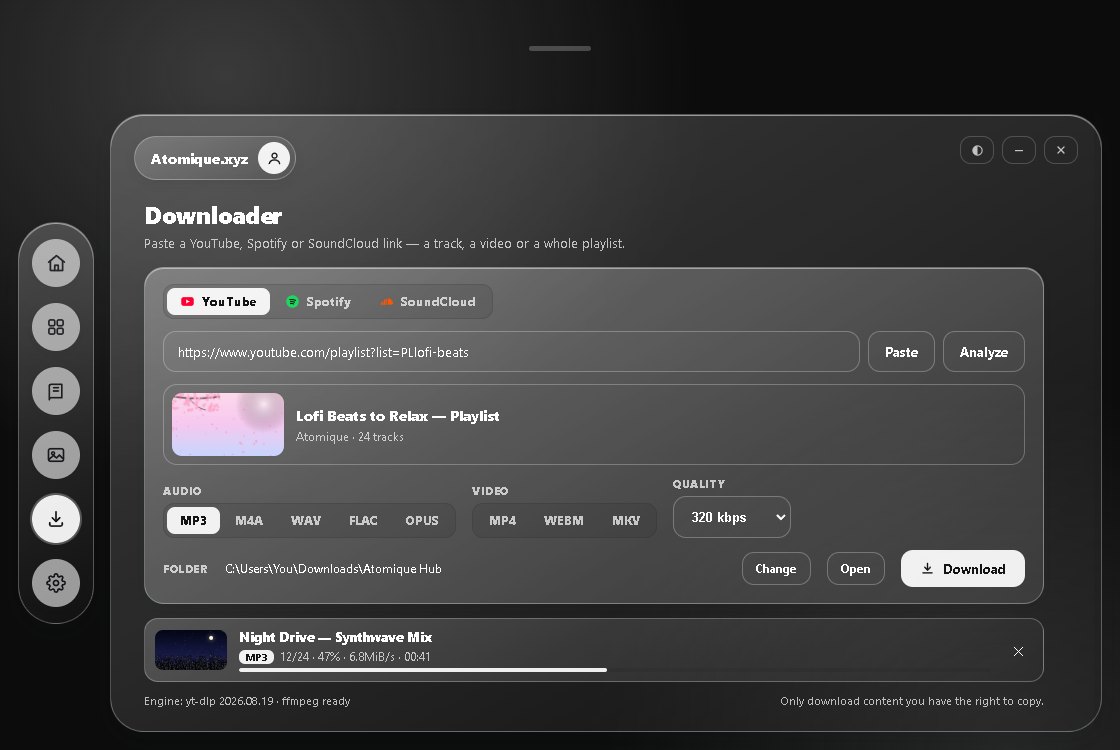 The downloader in Atomique Hub