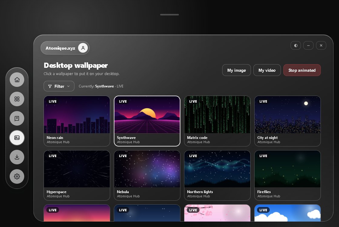 The wallpaper gallery in Atomique Hub